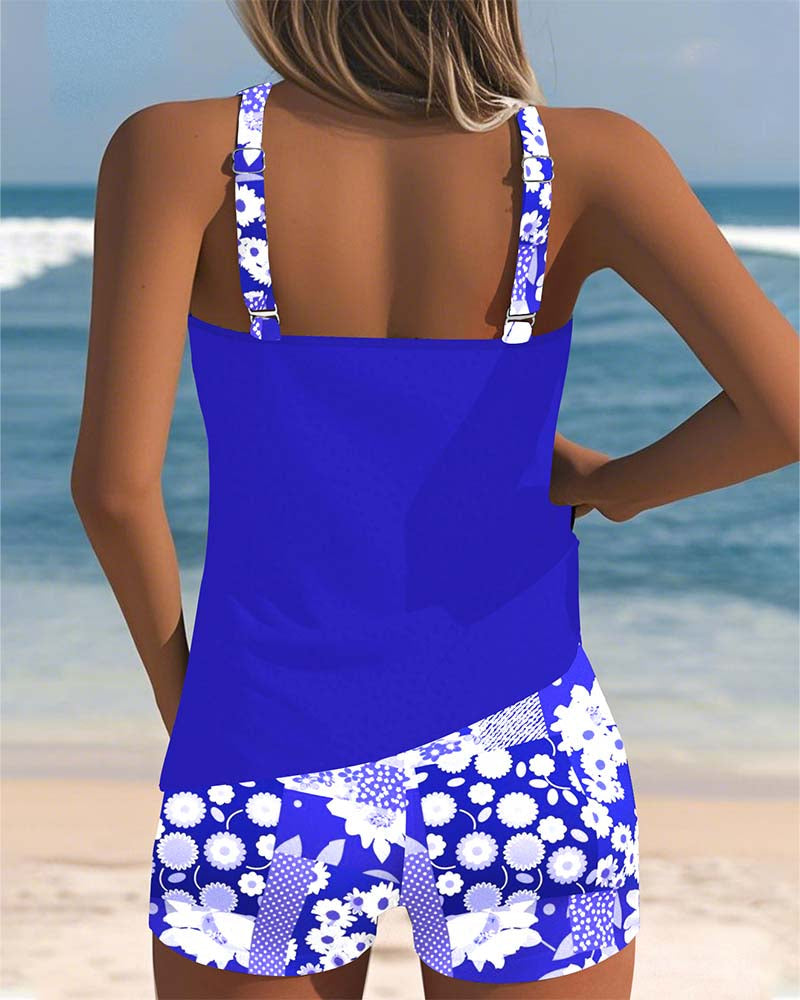 Bloemen tankini met verstelbare bandjes en comfortabele shorts - meerkleurig