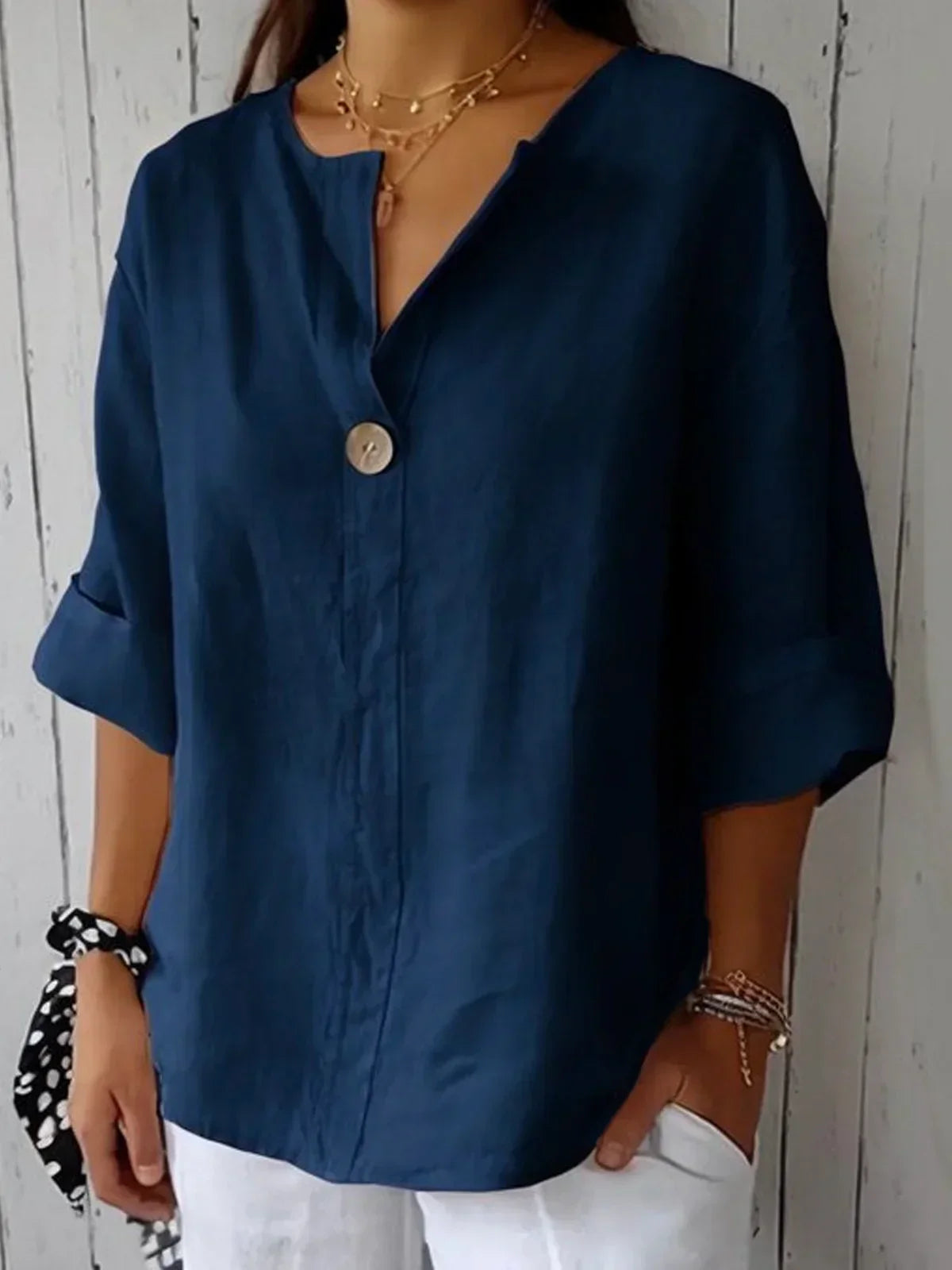 Casual blouse voor dames met V-hals en 3/4-mouwen