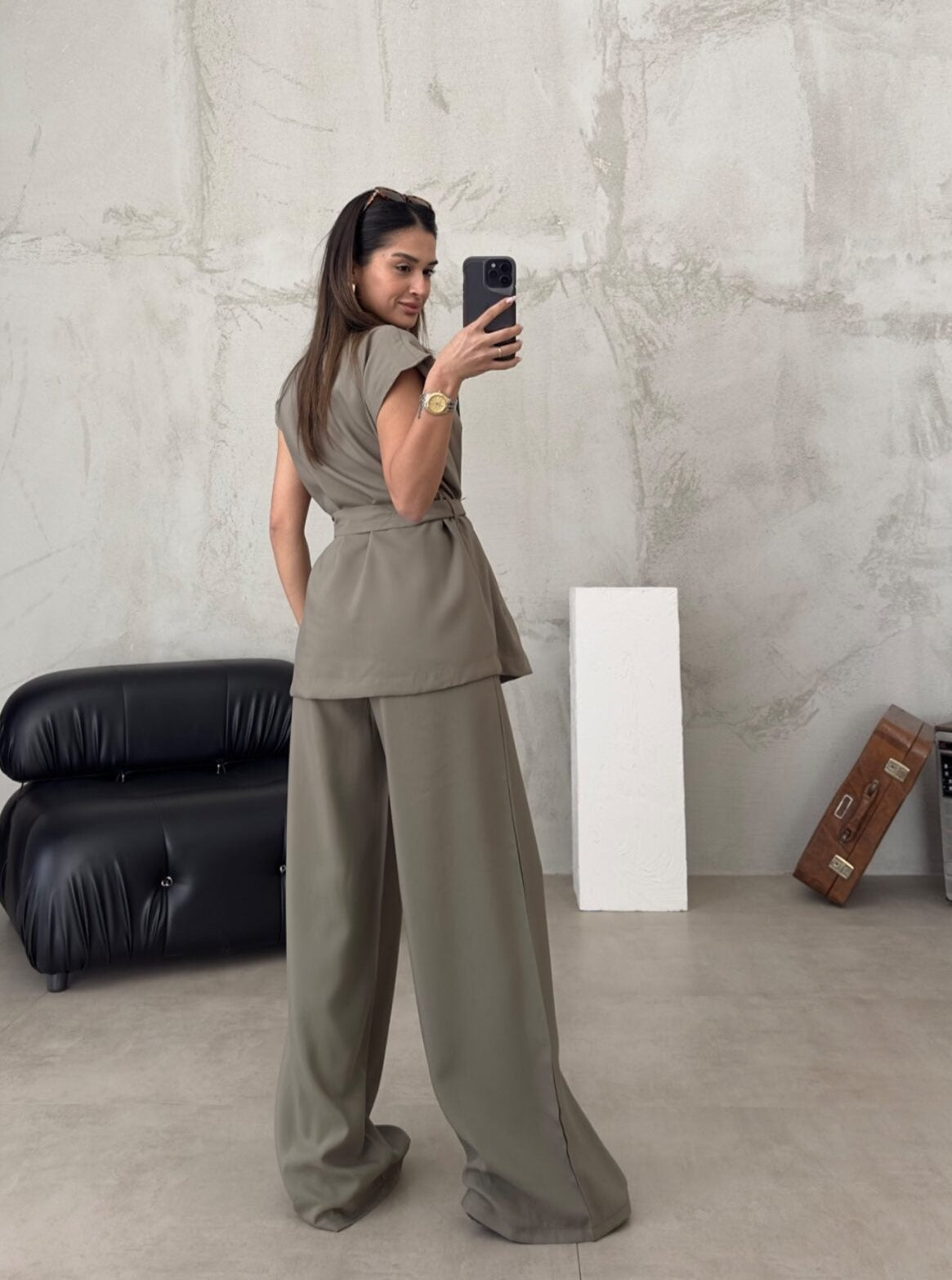 Casual damesco-ord set met ruime pasvorm en wijde pijpen