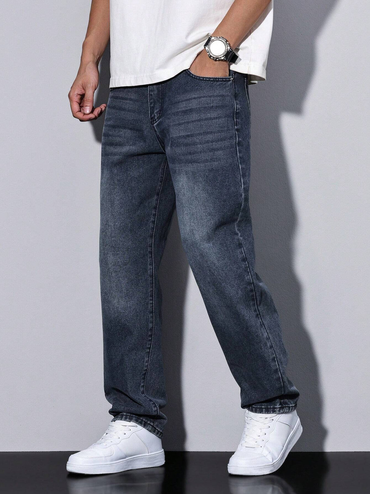 Casual gewassen herenjeans met rechte pijpen