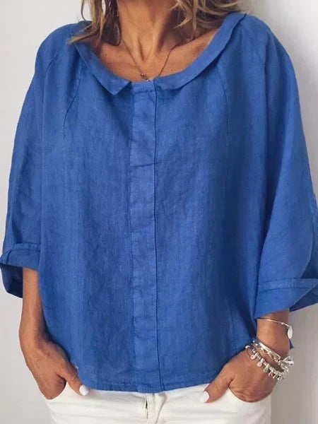 Casual linnen damesblouse met 3/4-mouwen - wit