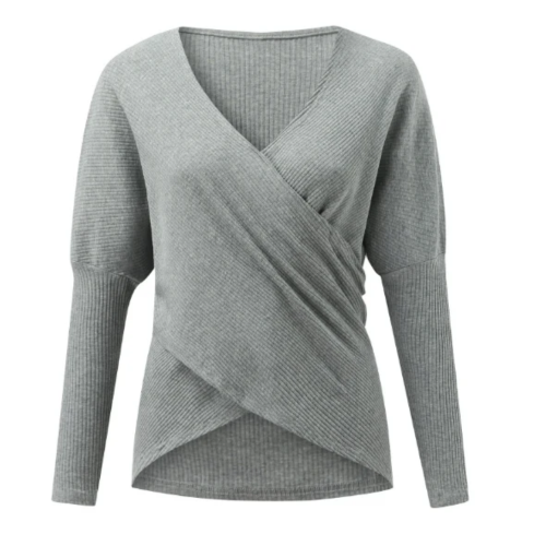 Dames gebreide trui met wikkeldesign en V-hals