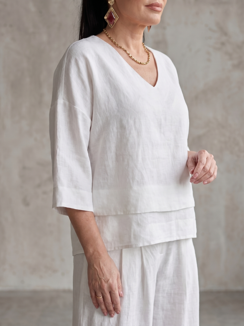 Dames set in laagjeslook met wijde pijpen
