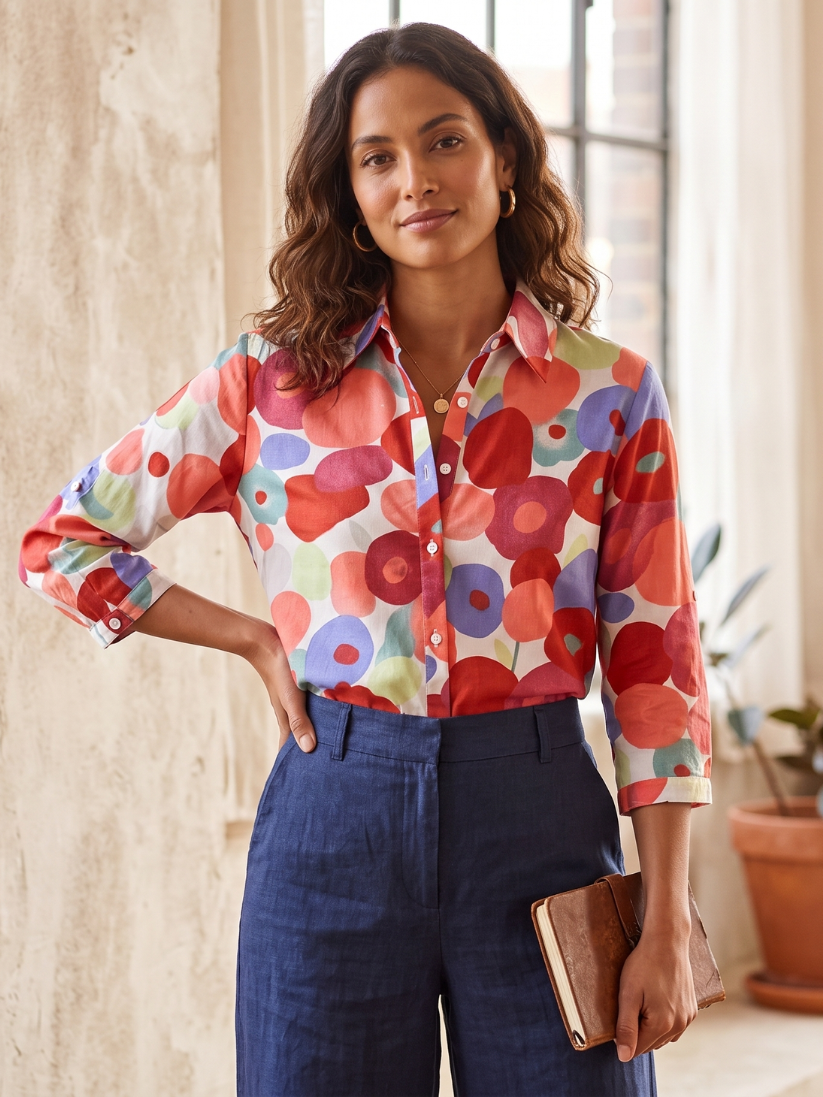Damesblouse met knoopsluiting en bloemenprint