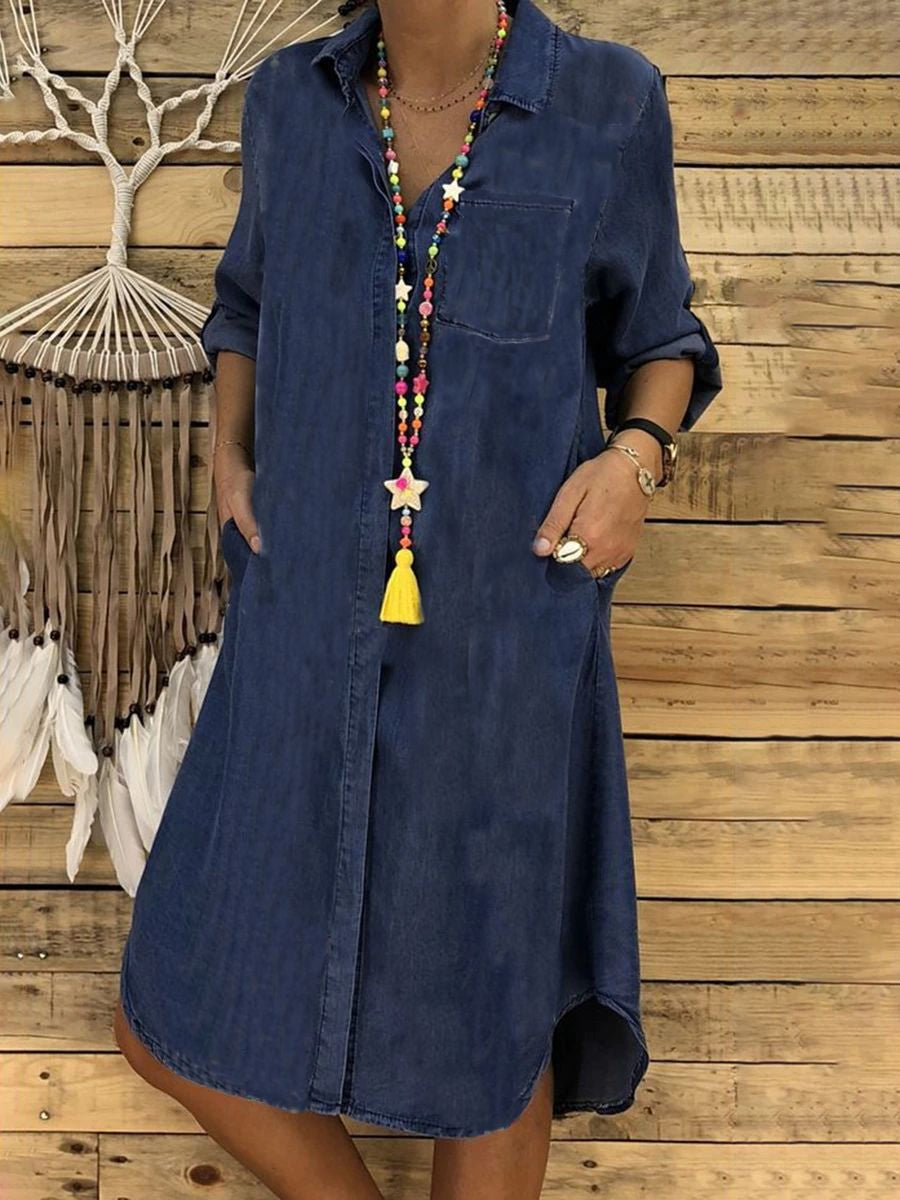Denim blousejurk met lange mouwen voor dames