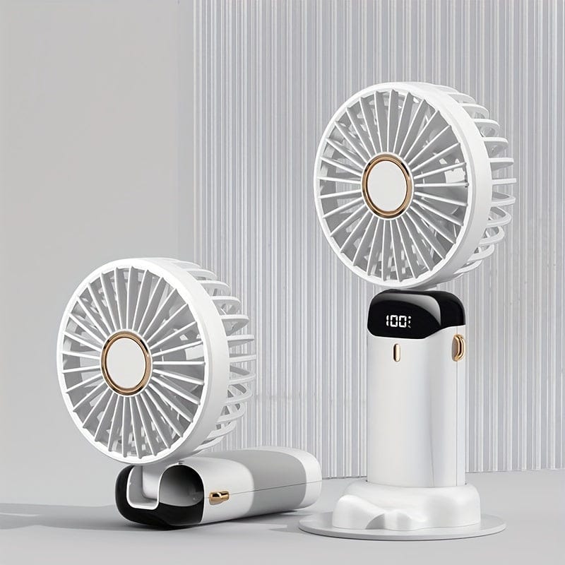 Draagbare Mini Handventilator - USB-Oplaadbaar met Led-display, 5 Snelheden, 90° Inklapbaar & Accu - voor Kantoor, Slaapkamer, Reizen, Camping & School