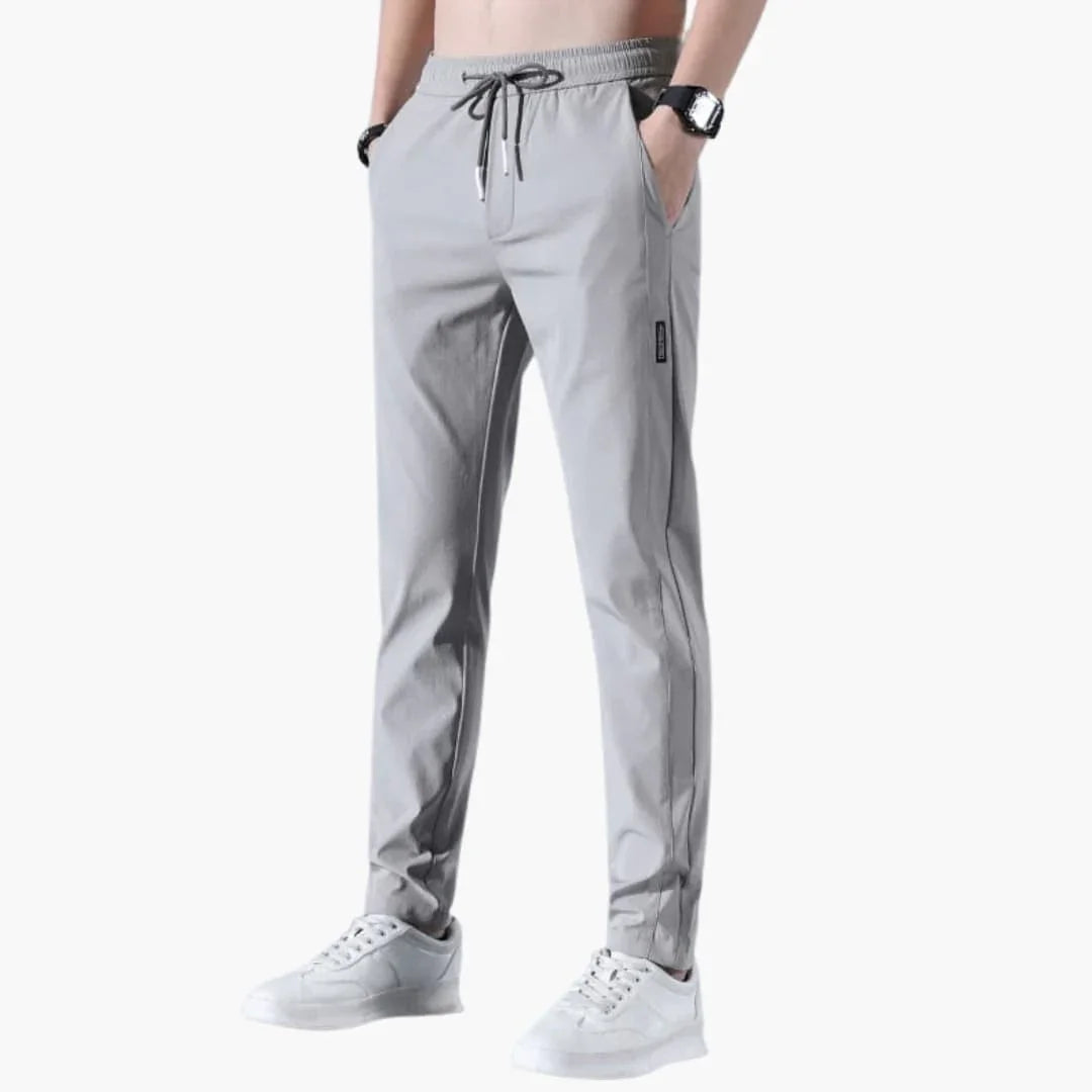 Elastische herenbroek met elastische tailleband en rechte pijpen