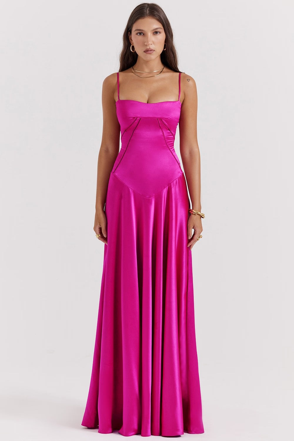 Elegante zijden maxi-jurk voor dames – nauwsluitende pasvorm met spaghettibandjes