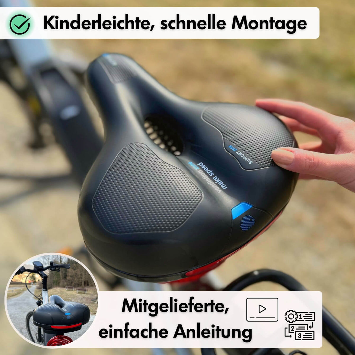 Fietszadel met drukverlichtend traagschuim - Zwart