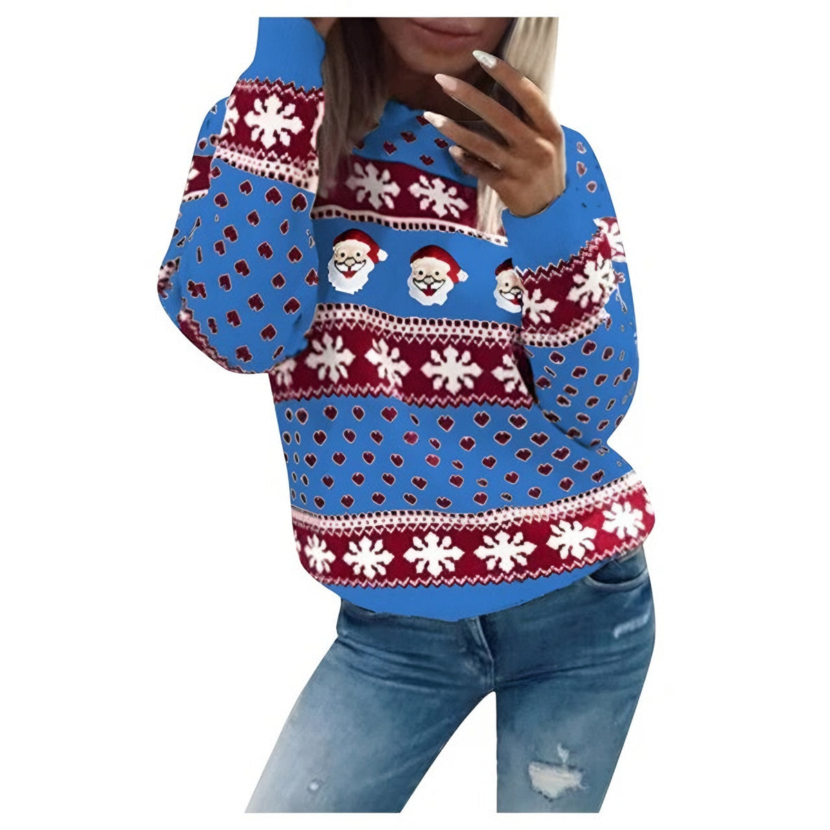 Gebreide kersttrui voor dames met kerstmanprint