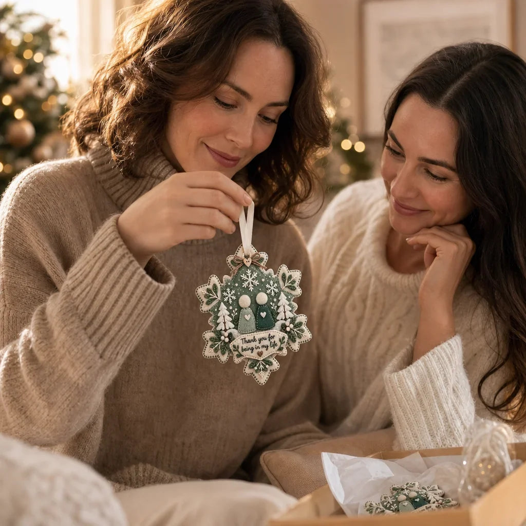 Gelaagd vilten 'Thank You'-ornament als aandenken
