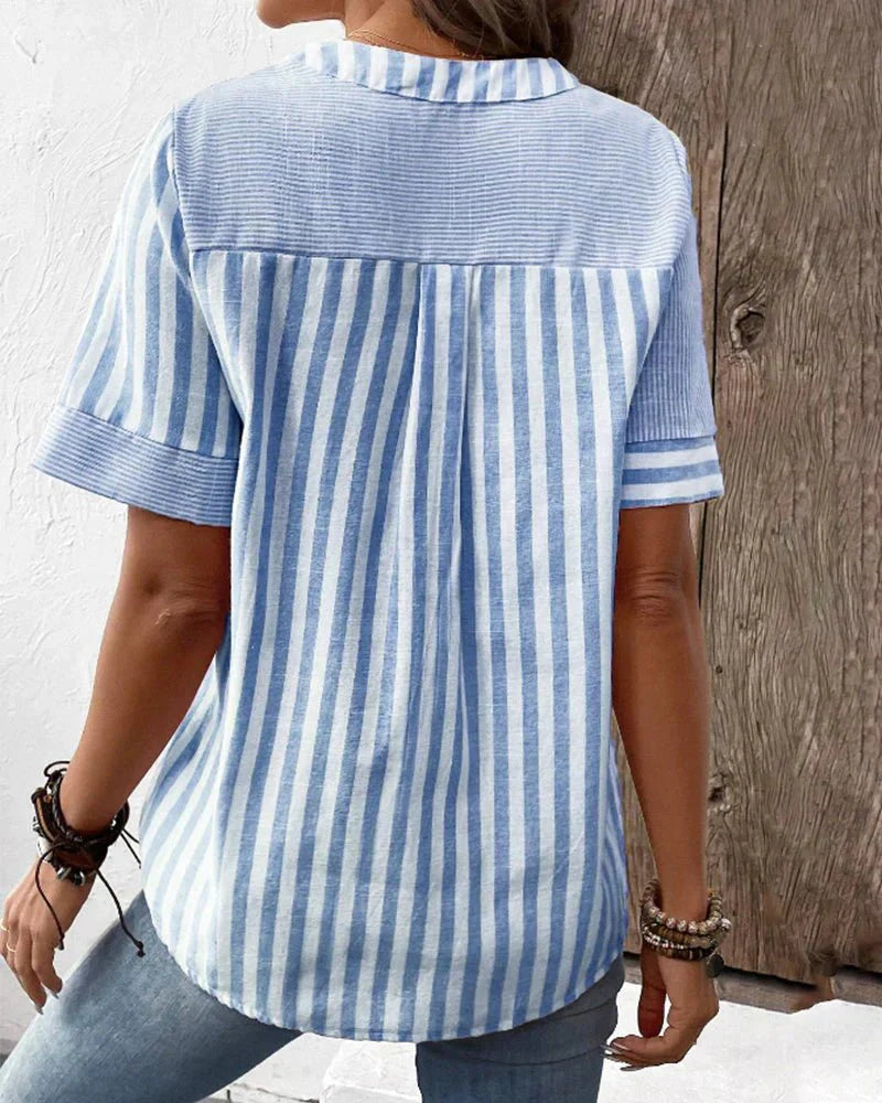 Gestreepte blouse met korte mouwen voor dames