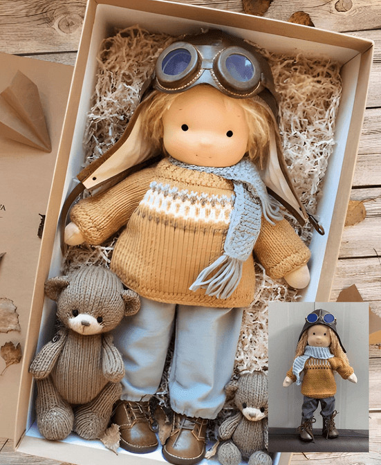 Handgemaakte waldorf knuffelpop - Poppi, natuurlijk zacht speelgoed