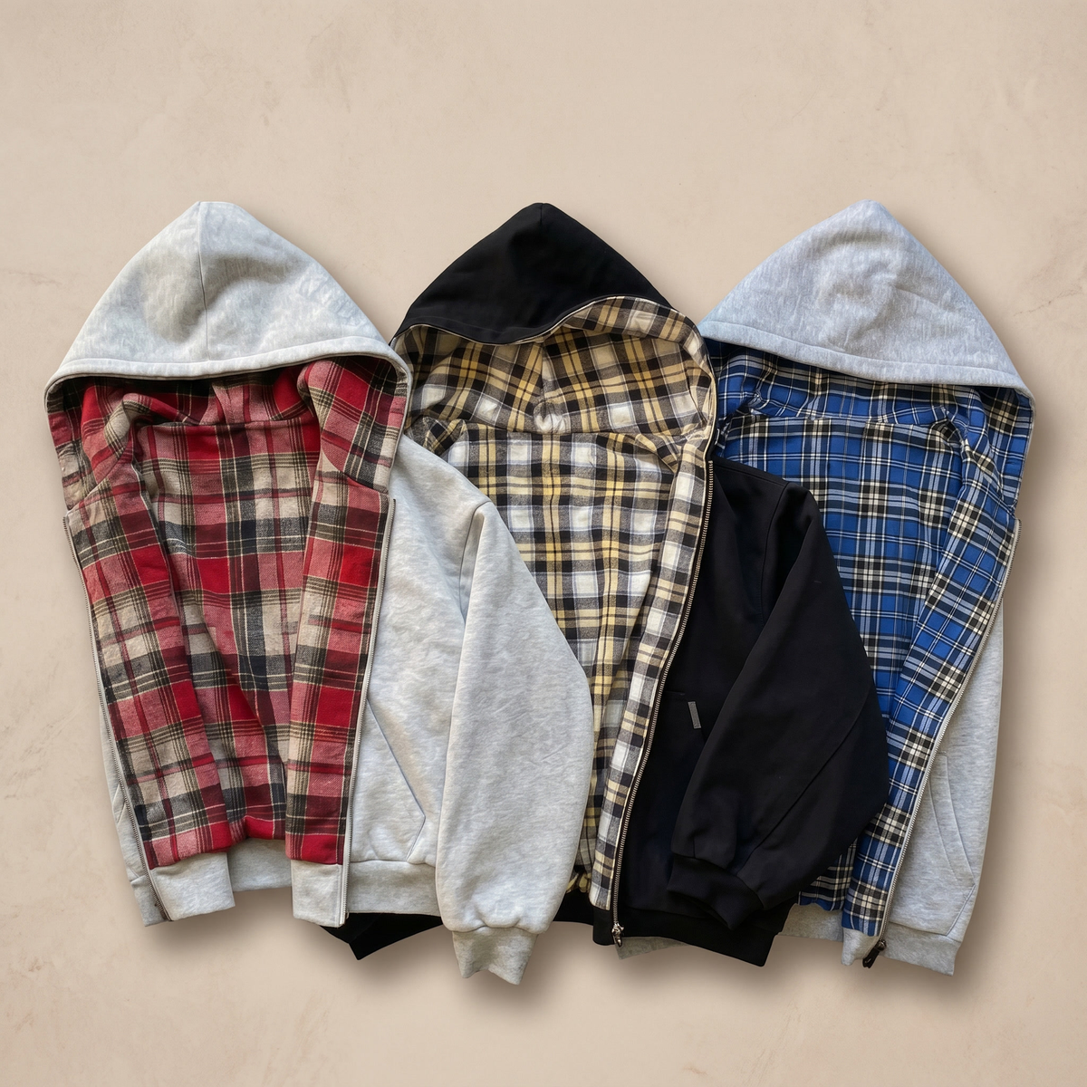 Heren Vest met Capuchon, Ritssluiting en Ruitjes Patchwork | Casual Polyester Sweatshirt