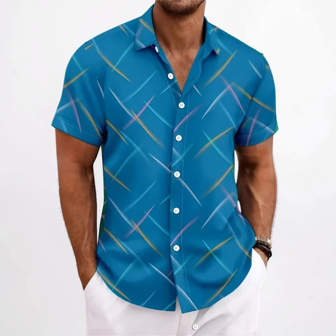 Herenoverhemd met korte mouwen, geometrisch motief en knoopsluiting