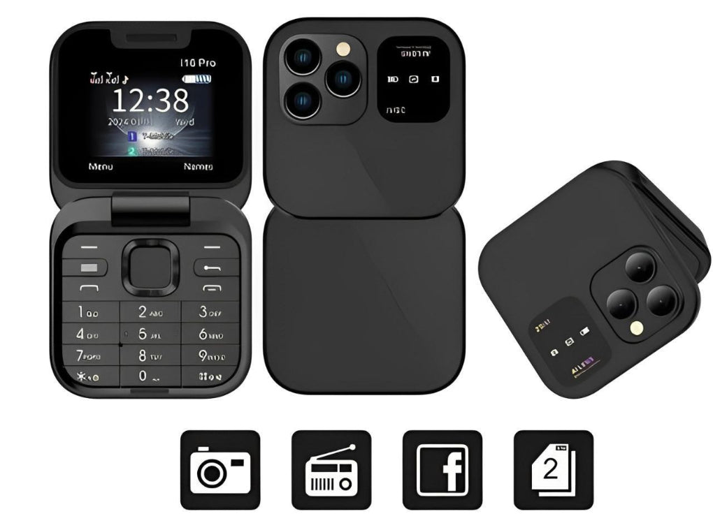 Inklapbare dual-sim-mobiele telefoon met HD-camera en FM-radio