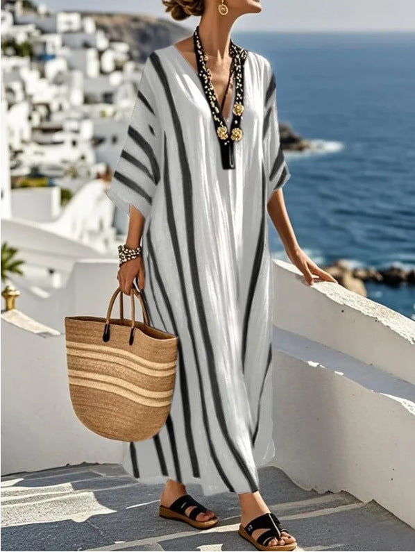 Kaftan maxi-jurk voor dames met V-hals