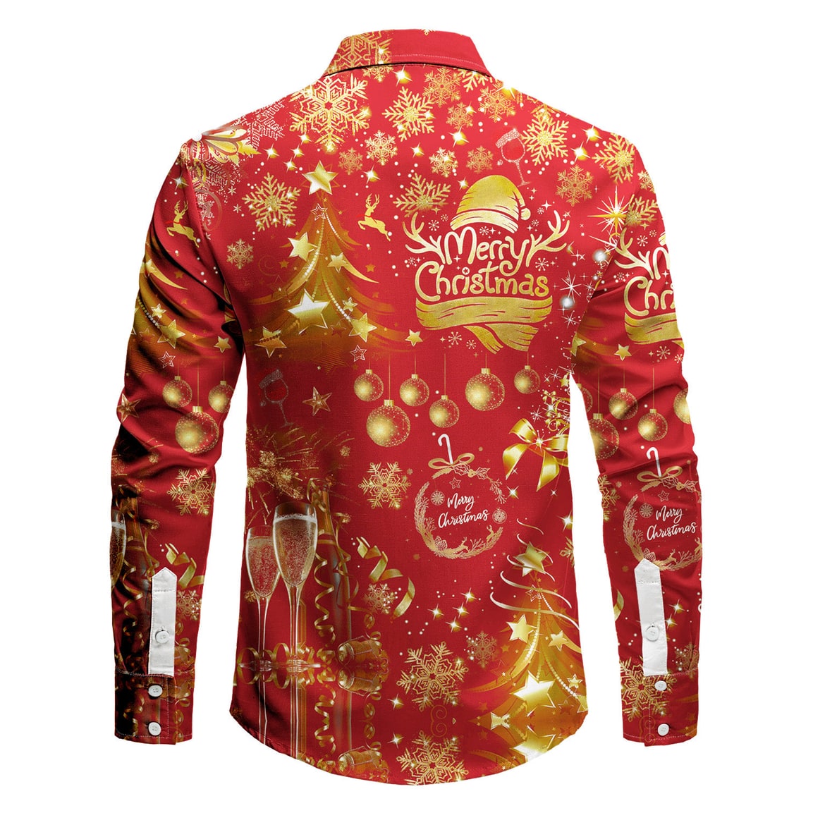 Kerstoverhemd voor heren met witte knoopsluiting, klassieke kraag en grappige feestdagenprint