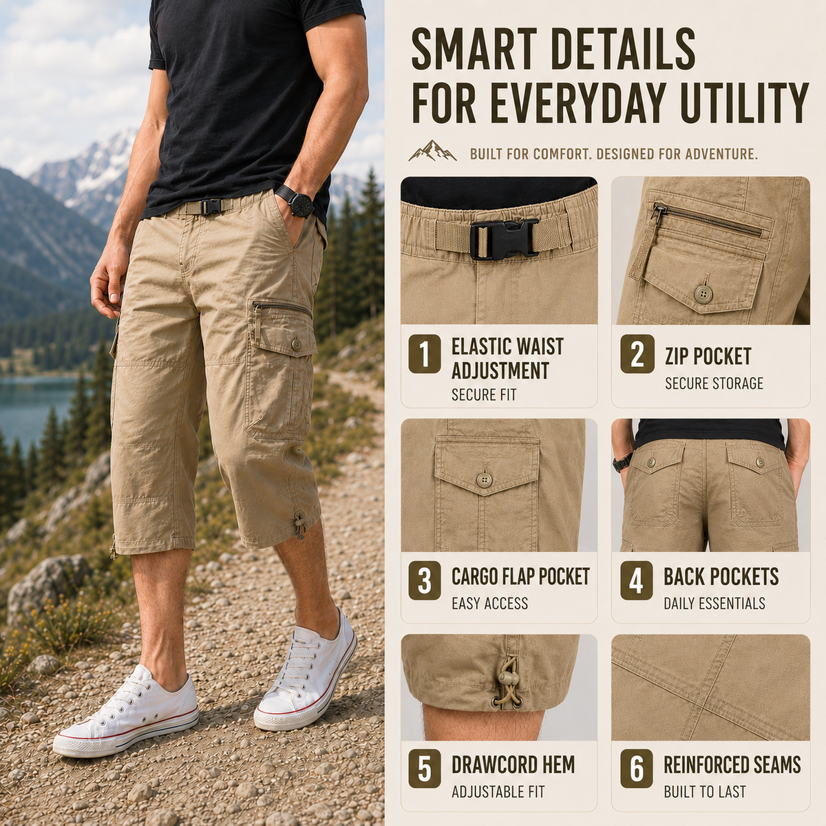 Lange cargoshorts
