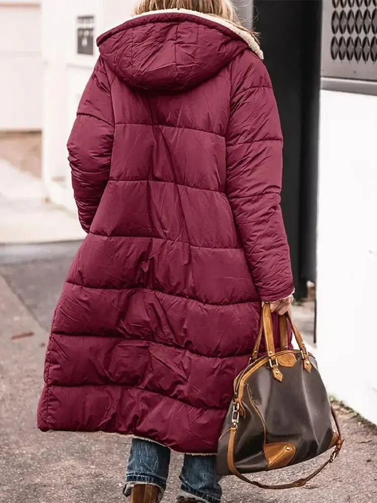 Lange Omkeerbare Fleece Mantel met Capuchon – Warm en Stijlvol voor de Winter