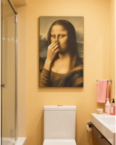 Waterbestendig canvasdoek voor de badkamer – Humoristische wanddecoratie