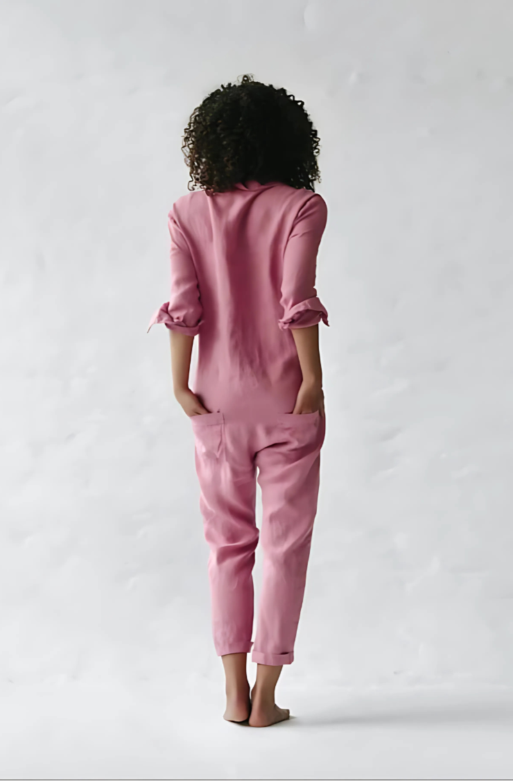 Linnen jumpsuit voor dames in losse pasvorm met knoopsluiting