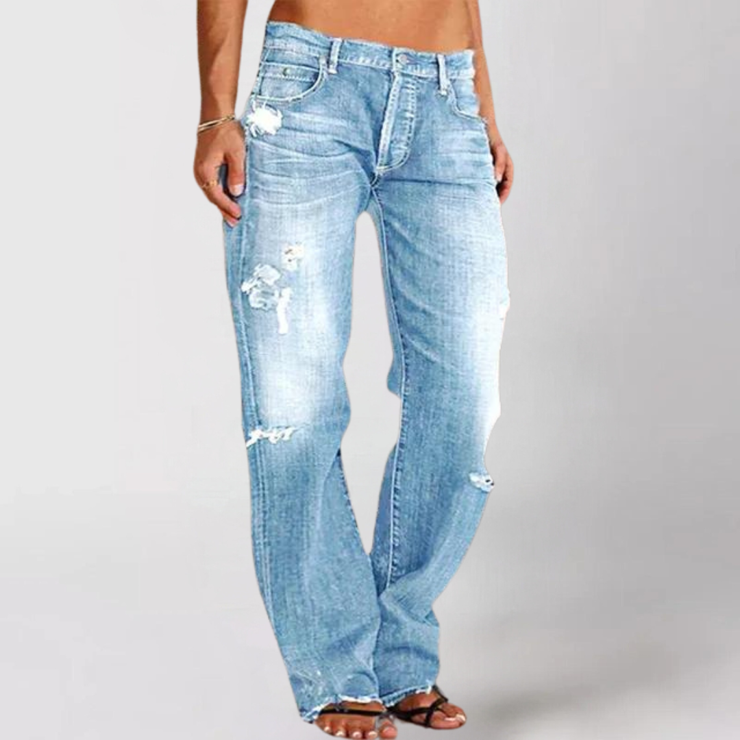 Loshangende denim jeans met wijde pijpen