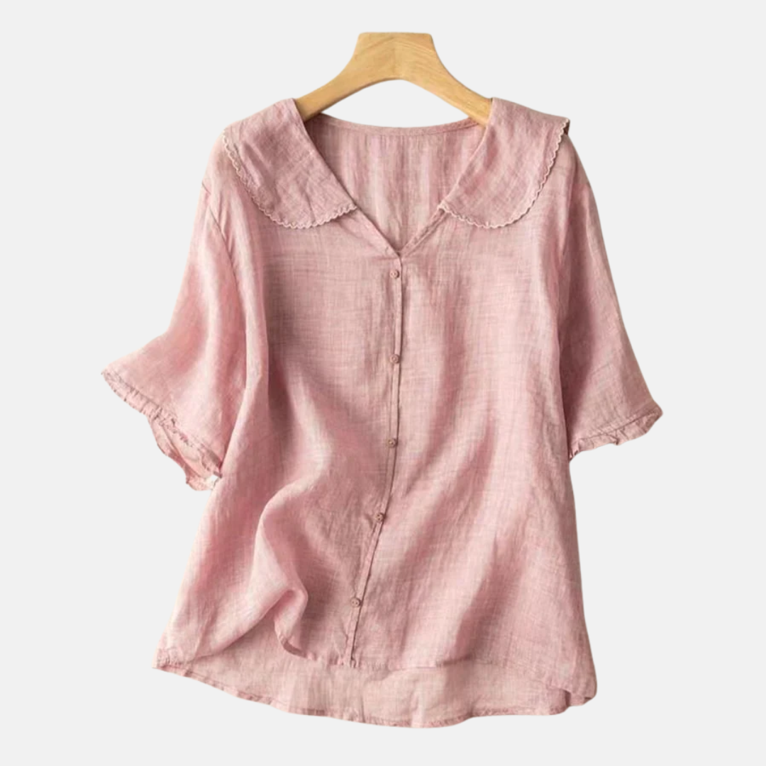 Luchtige vintage damesblouse met peterpankraag