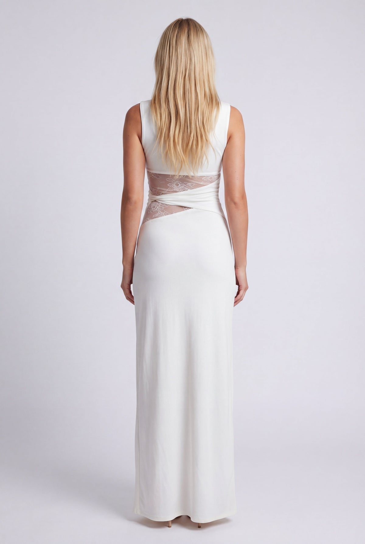 Maxi-jurk voor dames met ronde hals en kanten taille