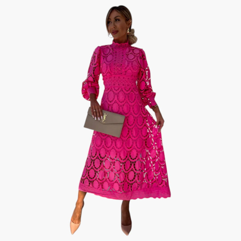 Midi-jurk voor dames met kantdetails en gevormde taille