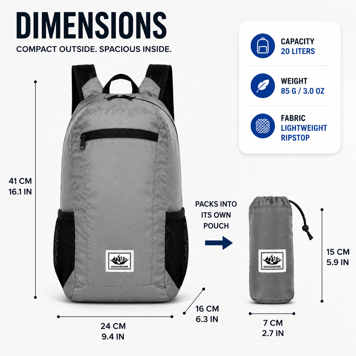 Opvouwbare outdoor dagrugzak van 20L