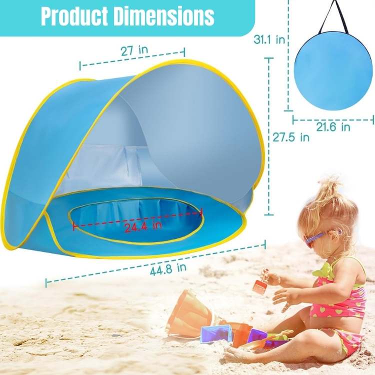 Pop-up strandtent voor baby's met ingebouwd zwembadje