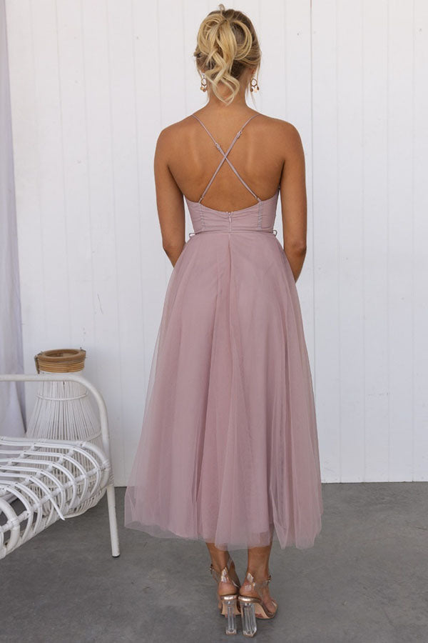 Soepelvallende mouwloze chiffon maxi-jurk met V-hals voor dames