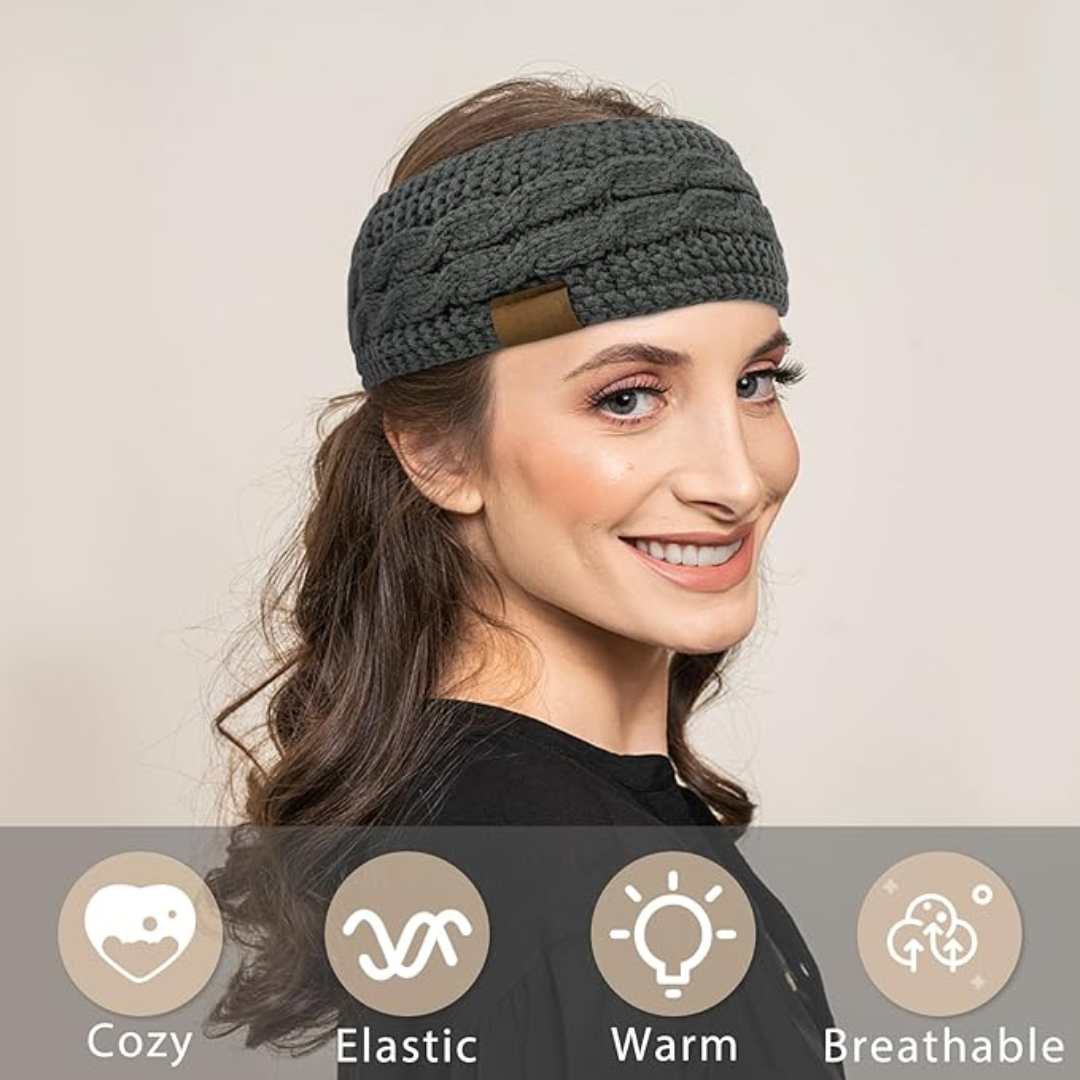 Warme gebreide oorwarmer hoofdband met fleecevoering