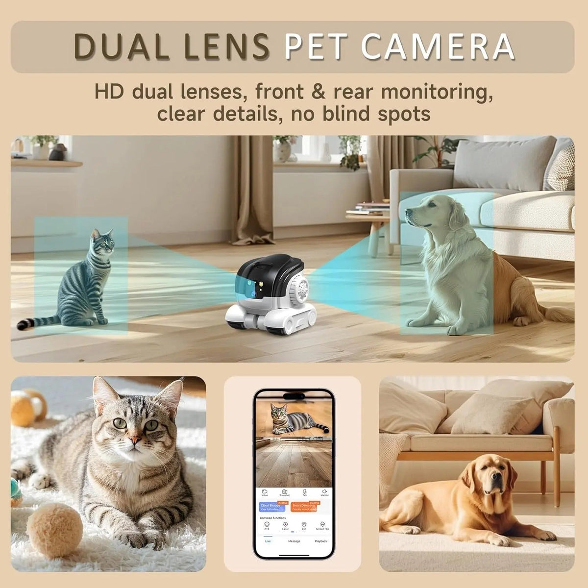 1080P huisdierencamera – Tweerichtingsaudio – Kleurennachtzicht tot 10 m – Bewegingsmeldingen – 32GB SD-kaart