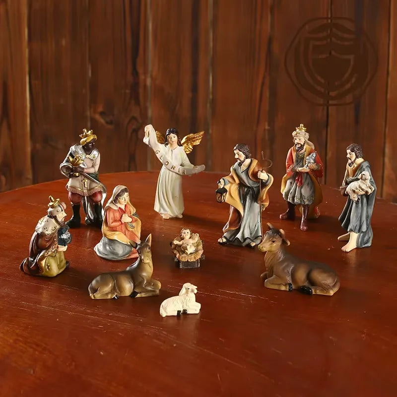 11-delige Kerstgroep van kunsthars - Kerststalfiguren voor binnen en buiten - Kerstdecoratie - Katholiek cadeau