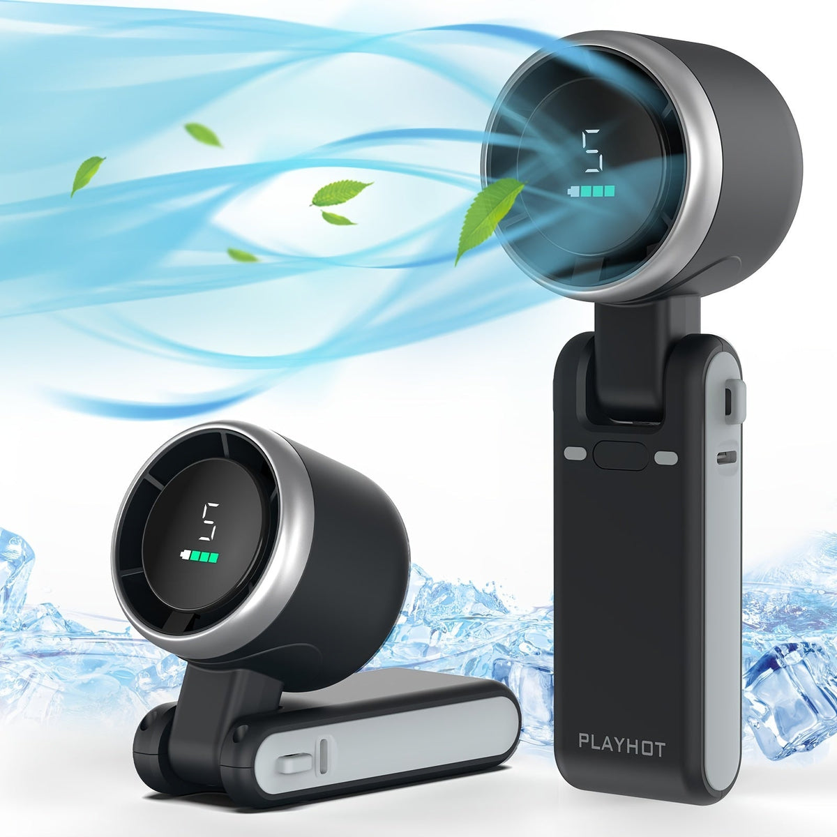 12-Uurs turbo handventilator met led-licht - Koelventilator op batterij met 5 snelheden, 3-in-1 luchtturbotechnologie - Compact ontwerp voor outdoor, reizen en dagelijks gebruik