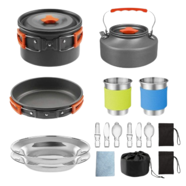 17-Delige kook- en servies-set voor camping