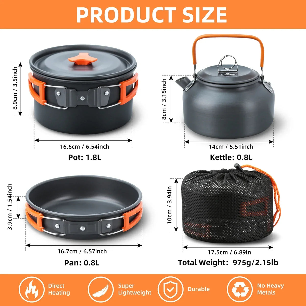 17-Delige kook- en servies-set voor camping