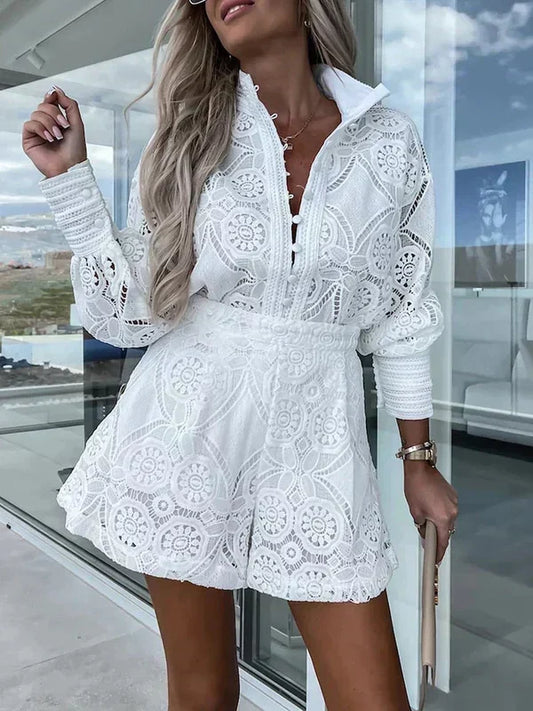 2-Delige zomerset voor dames met boho kant | Luchtig, effen en ideaal voor festivals