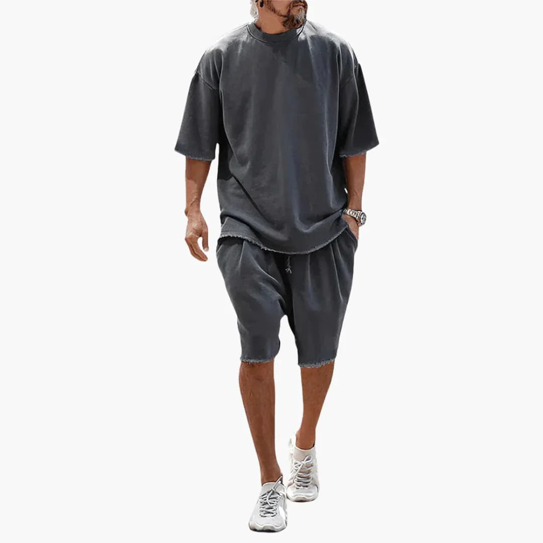 2-Delige zomerset voor heren met oversized T-shirt en korte broek met trekkoord