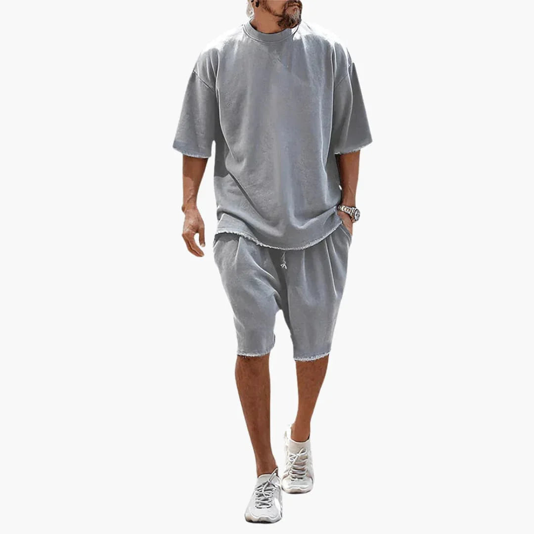 2-Delige zomerset voor heren met oversized T-shirt en korte broek met trekkoord