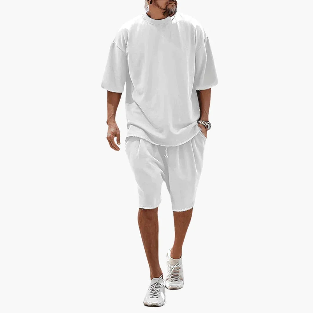 2-Delige zomerset voor heren met oversized T-shirt en korte broek met trekkoord