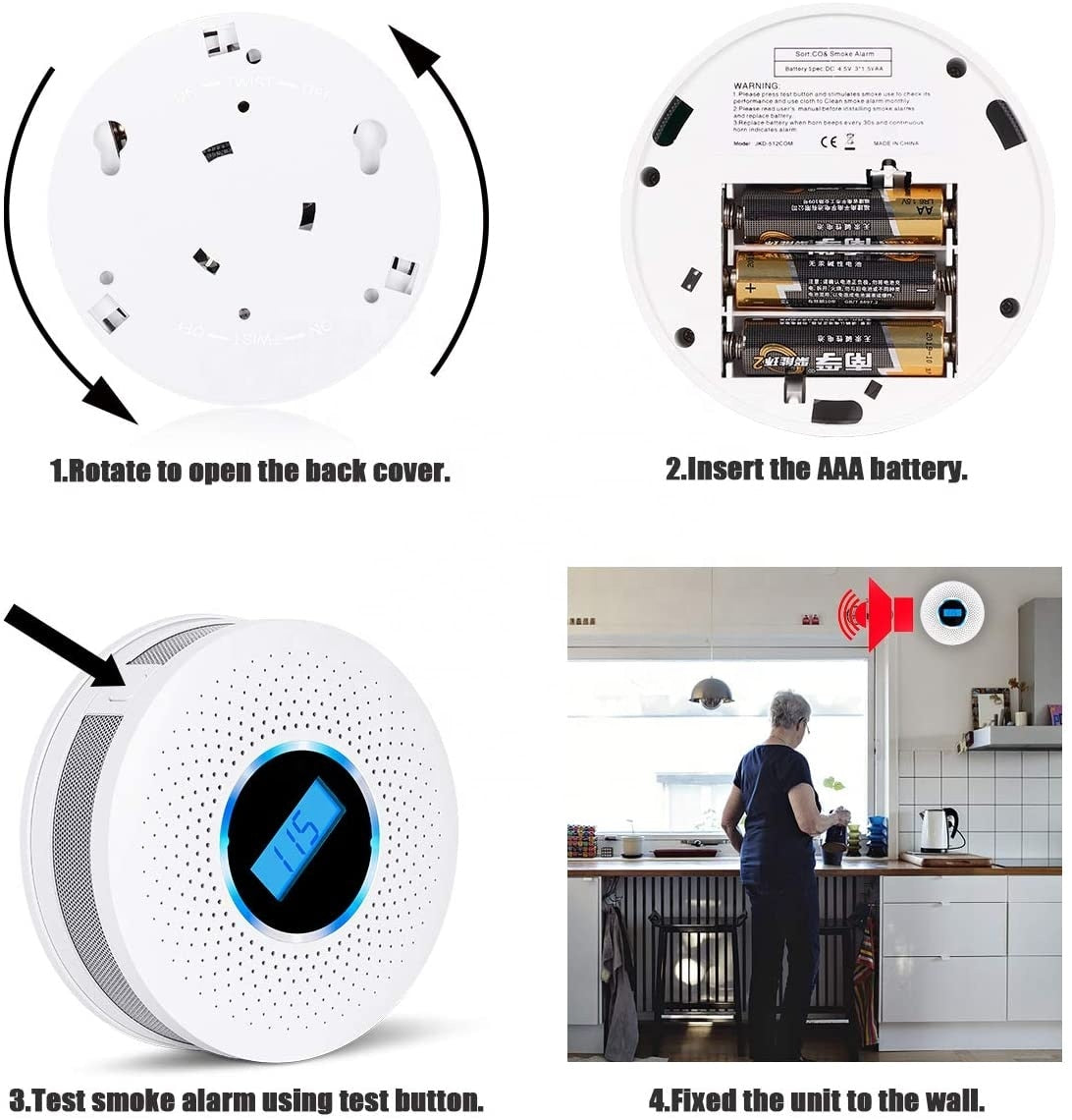 2-In-1 Koolmonoxide- en Rookmelder Combi voor Thuisveiligheid