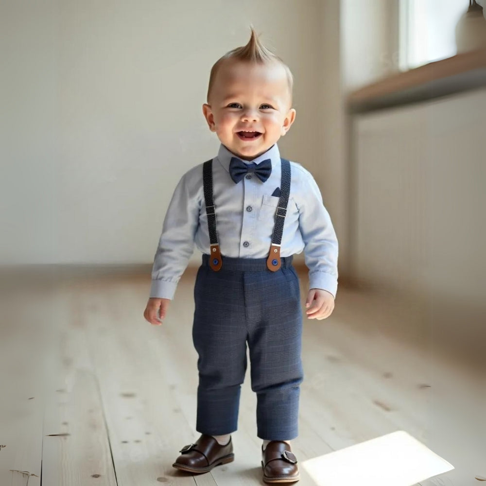 3-Delige set voor jongens met gilet en vlinderdas – lichtblauw overhemd en broek voor kinderen