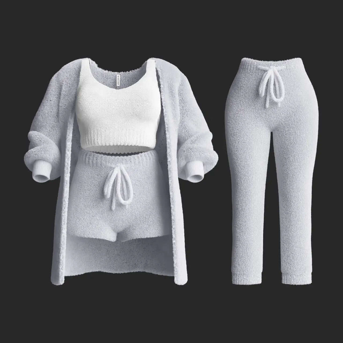 4-Delige pluche gebreide loungewearset voor dames