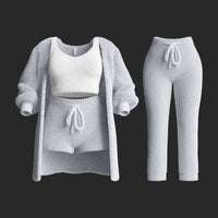 4-Delige pluche gebreide loungewearset voor dames