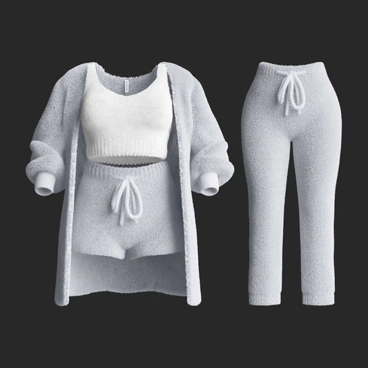 4-Delige pluche gebreide loungewearset voor dames