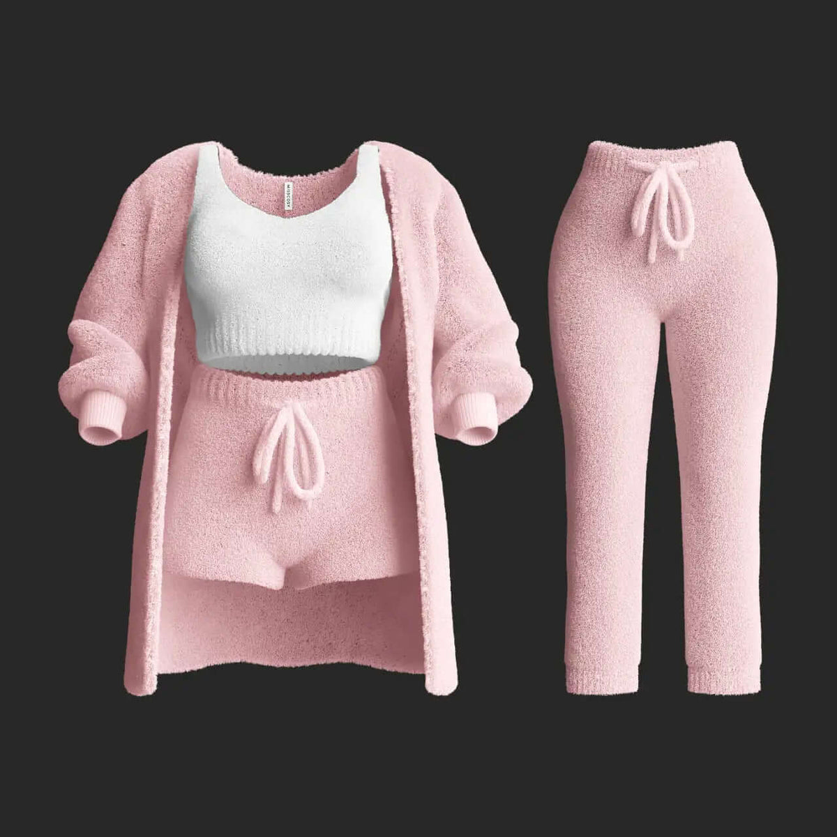 4-Delige pluche gebreide loungewearset voor dames