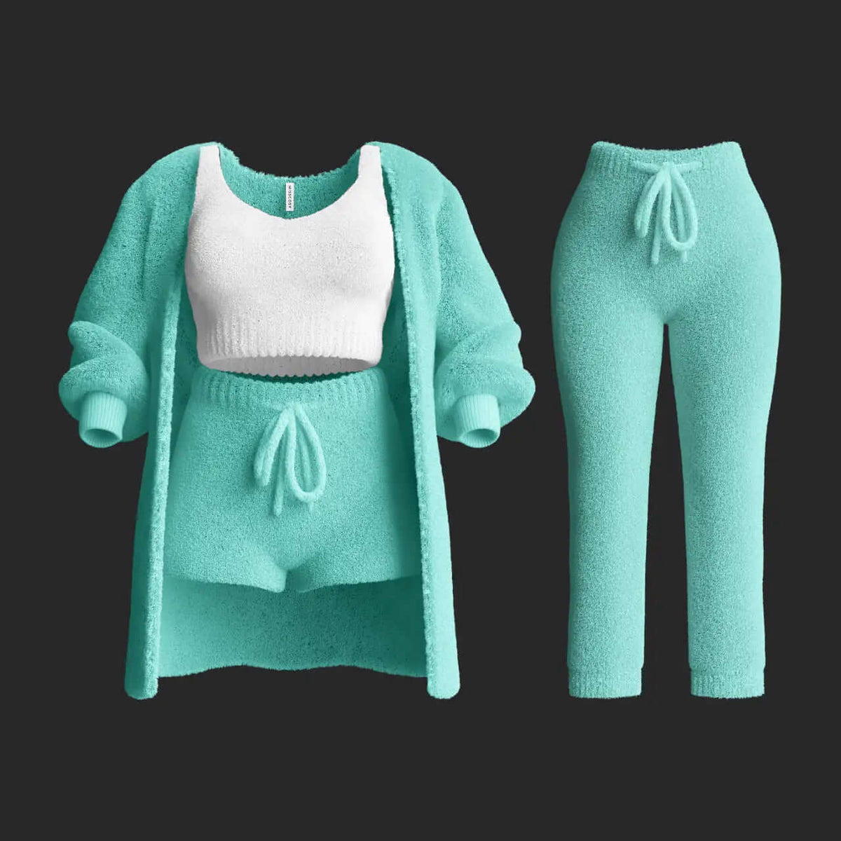4-Delige pluche gebreide loungewearset voor dames